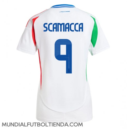 Camiseta Italia Gianluca Scamacca #9 Segunda Equipación Replica Eurocopa 2024 para mujer mangas cortas